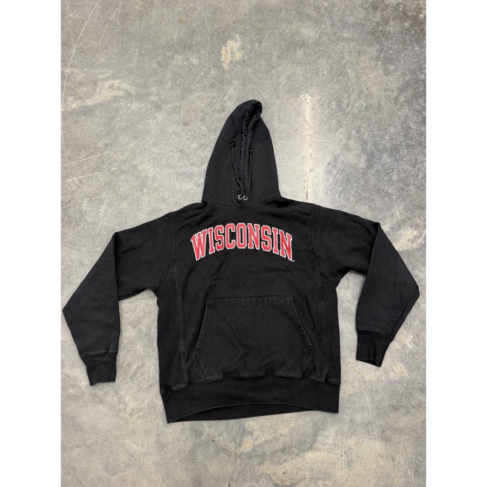 Vintage Wisconsin Badgers Spellout Champion Reverse Weave hoodie Sweatshirt Med